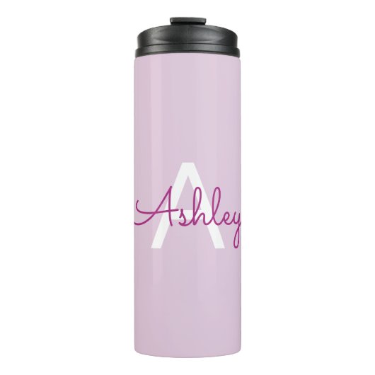 Scriptnaam & monogram | Magenta & Lichtpaars Thermosbeker (Voorkant)