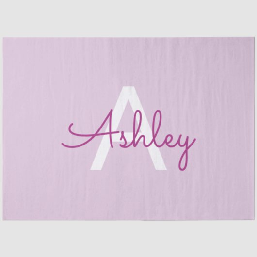 Scriptnaam & monogram | Magenta & Lichtpaars Tissuepapier (Voorkant)