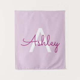 Scriptnaam & monogram | Magenta & Lichtpaars Wandkleed