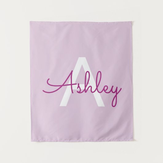 Scriptnaam & monogram | Magenta & Lichtpaars Wandkleed (Voorkant)