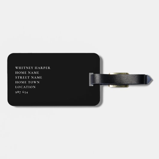 Scriptnaam Monogram Zwart Gouden Bagage Label (Achterkant horizontaal)