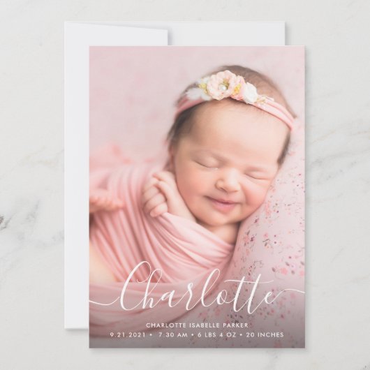 Scriptnaam Simple Modern Baby Birth Announcement Aankondiging (Voorkant)