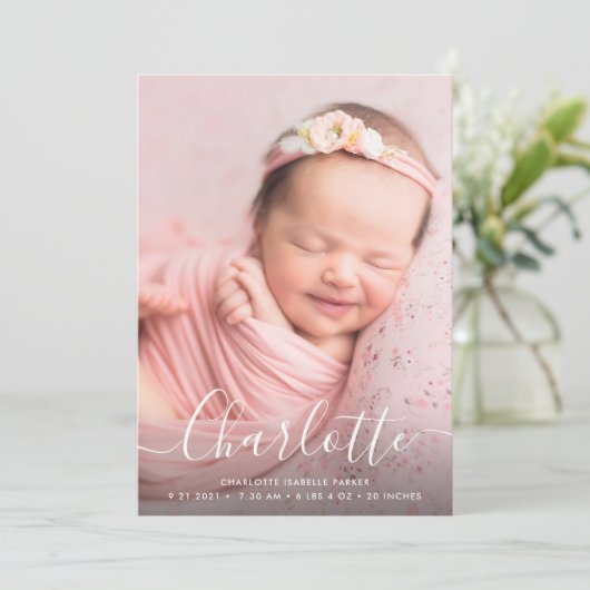 Scriptnaam Simple Modern Baby Birth Announcement Aankondiging (Staand voorkant)