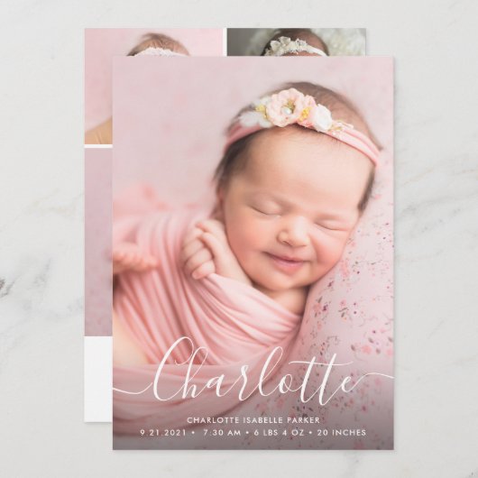 Scriptnaam Simple Modern Baby Birth Announcement Aankondiging (Voorkant / Achterkant)