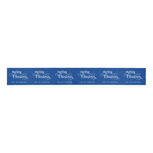  scriptnaam White Blue Merry Christmas Grosgrain Lint (Voorkant)
