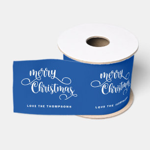 scriptnaam White Blue Merry Christmas Grosgrain Lint