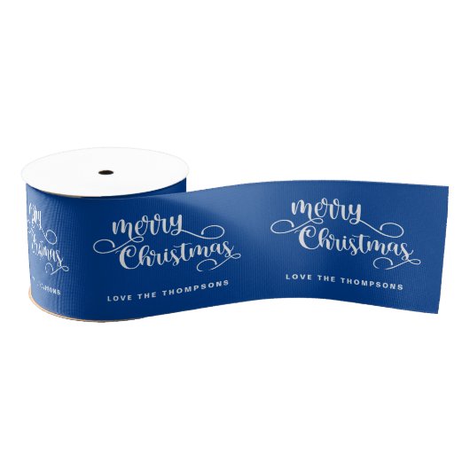 scriptnaam White Blue Merry Christmas Grosgrain Lint (Spoel)