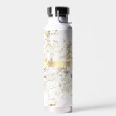 Scriptnaam & zwart monogram, wit & gouden marmer waterfles (Links)