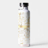 Scriptnaam & zwart monogram, wit & gouden marmer waterfles (Rechts)