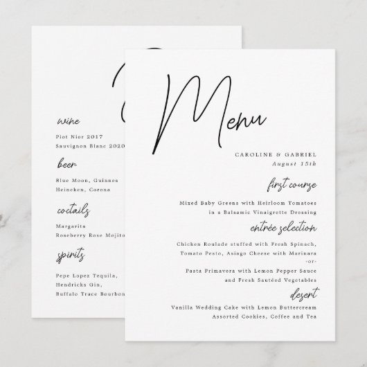 scriptnamen Wedding Menu (Voorkant / Achterkant)
