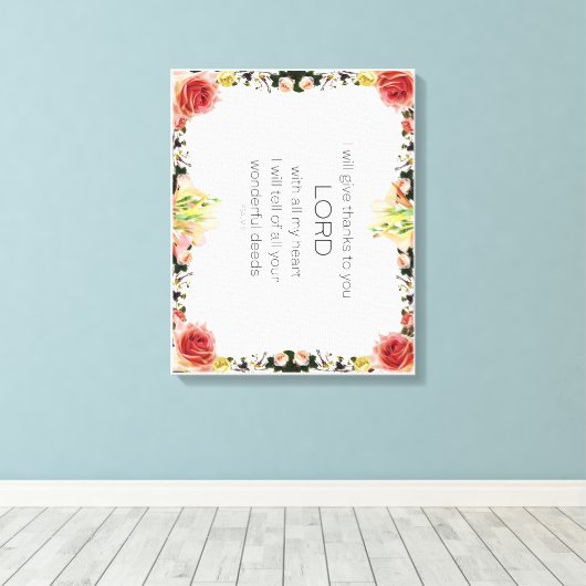 Scriptpsalm 9, Floral Canvas Afdruk (Insitu (Houten vloer))