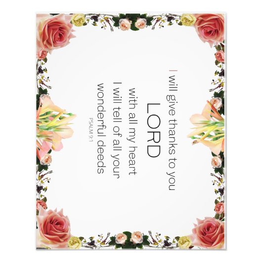 Scriptpsalm 9, Floral Foto Afdruk (Voorkant)