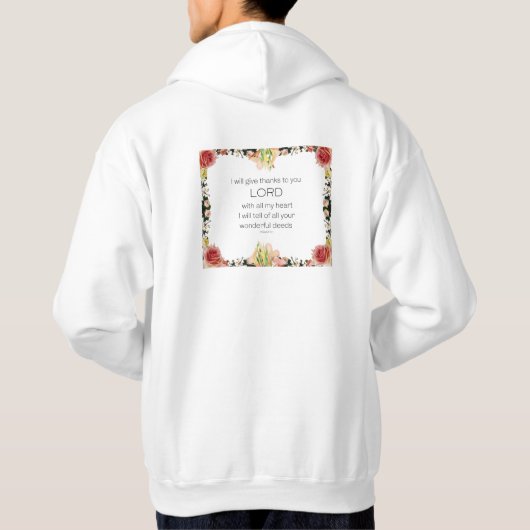 Scriptpsalm 9, Floral Hoodie (Achterkant)