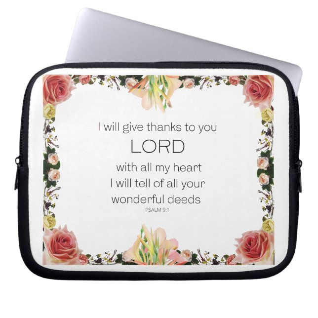 Scriptpsalm 9, Floral Laptop Sleeve (Voorkant)