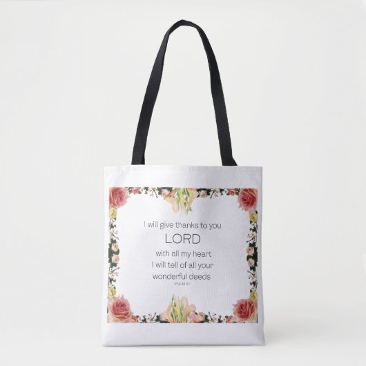 Scriptpsalm 9, Floral Tote Bag (Voorkant)