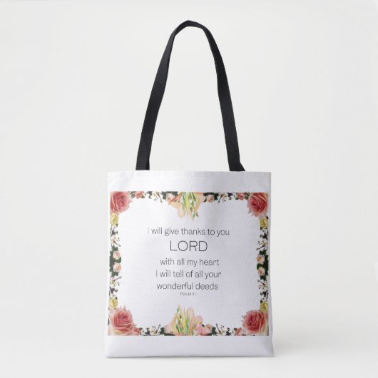Scriptpsalm 9, Floral Tote Bag (Voorkant)