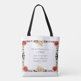 Scriptpsalm 9, Floral Tote Bag