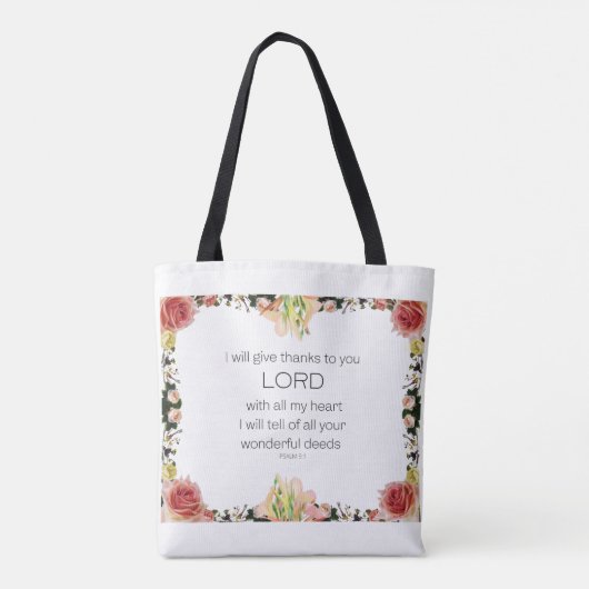 Scriptpsalm 9, Floral Tote Bag (Achterkant)