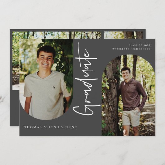 Scripts Afstuderen Arched Lijst 4 Foto-uitnodiging Aankondiging (Voorkant / Achterkant)