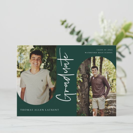 Scripts Afstuderen Arched Lijst 4 Foto-uitnodiging Aankondiging (Staand voorkant)