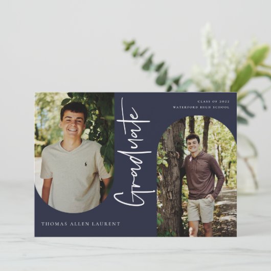 Scripts Afstuderen Arched Lijst 4 Foto-uitnodiging Aankondiging (Staand voorkant)