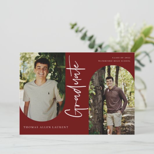 Scripts Afstuderen Arched Lijst 4 Foto-uitnodiging Aankondiging (Staand voorkant)