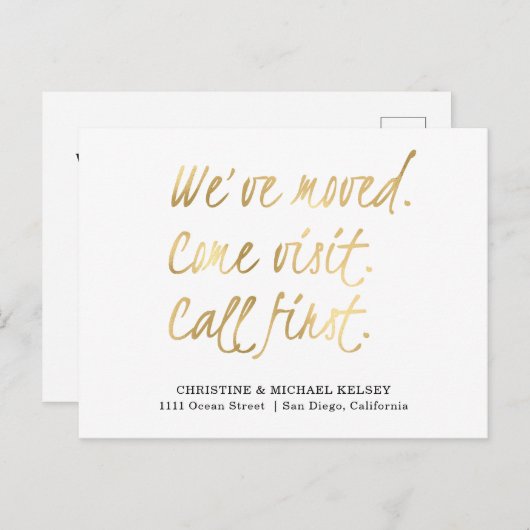 Scripts Gold New Home Address Moving Aankondigingskaart (Voorkant / Achterkant)