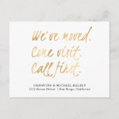 Scripts Gold New Home Address Moving Aankondigingskaart (Voorkant)