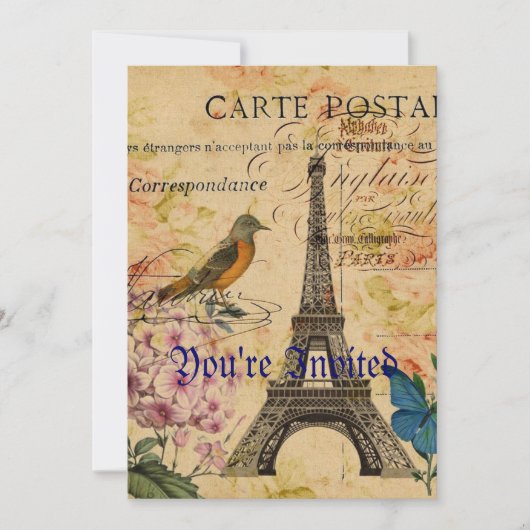 Scripts Hydrangea French Bird Paris Eiffel Tower Kaart (Voorkant)