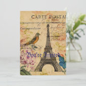 Scripts Hydrangea French Bird Paris Eiffel Tower Kaart (Staand voorkant)