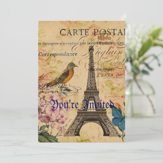 Scripts Hydrangea French Bird Paris Eiffel Tower Kaart (Staand voorkant)