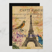 Scripts Hydrangea French Bird Paris Eiffel Tower Kaart (Voorkant / Achterkant)