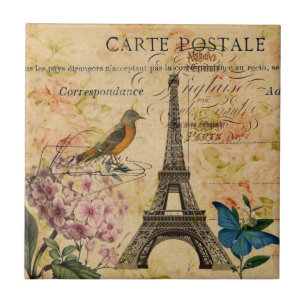 Scripts Hydrangea French Bird Paris Eiffel Tower Tegeltje