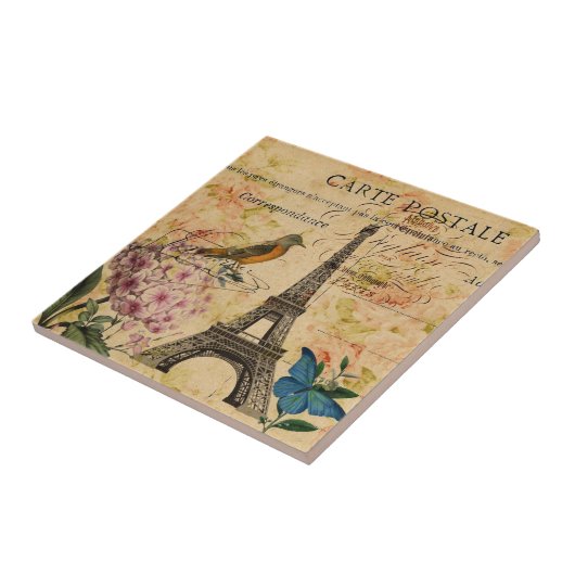 Scripts Hydrangea French Bird Paris Eiffel Tower Tegeltje (Zijkant)