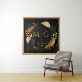 Scripts op zwart gouden abstract frame jute patroo wandkleed