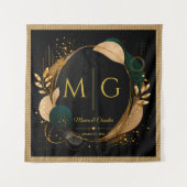 Scripts op zwart gouden abstract frame jute patroo wandkleed (Voorkant)