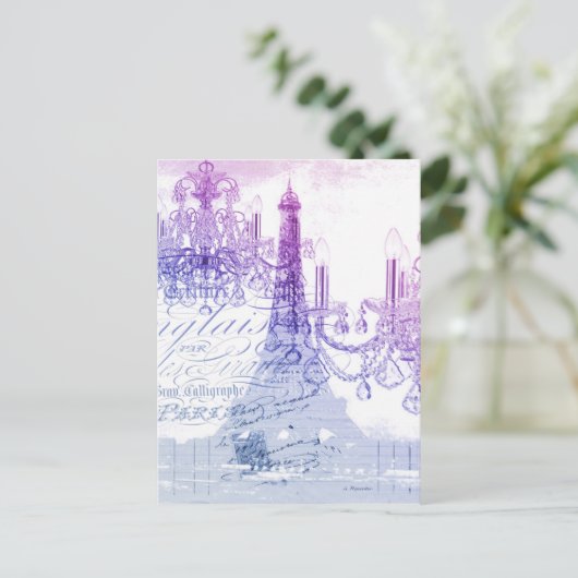 scripts paarse chandelier paris eiffel tower briefkaart (Staand voorkant)