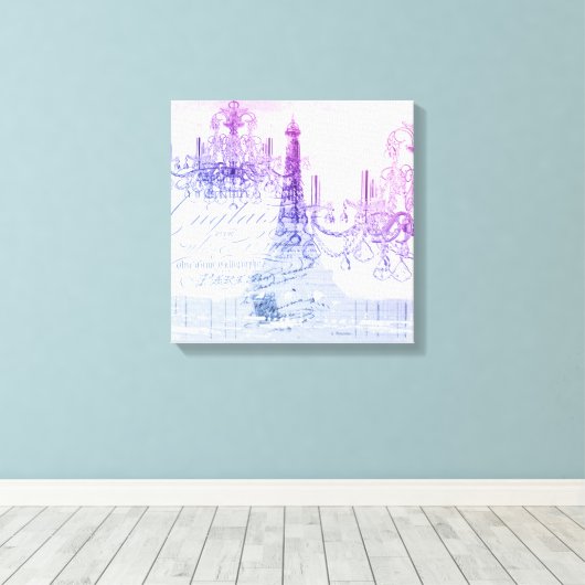 scripts paarse chandelier paris eiffel tower canvas afdruk (Insitu (Houten vloer))