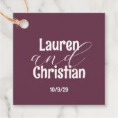 Scripts Plum Square Wedding Favor Labels (Voorkant)