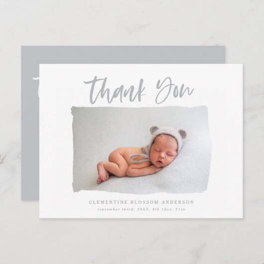 Scripttekst bedankt voor je geboorteaankondiging briefkaart (Voorkant / Achterkant)