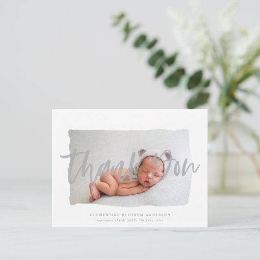 Scripttekst bedankt voor je geboorteaankondiging briefkaart (Staand voorkant)