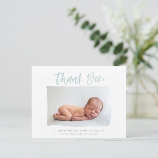 Scripttekst bedankt voor je geboorteaankondiging briefkaart (Staand voorkant)