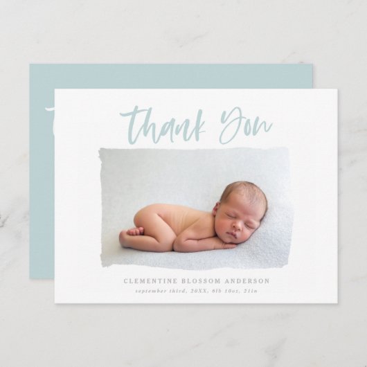 Scripttekst bedankt voor je geboorteaankondiging briefkaart (Voorkant / Achterkant)