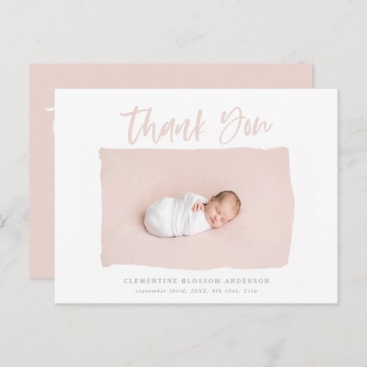 Scripttekst bedankt voor je geboorteaankondiging briefkaart (Voorkant / Achterkant)