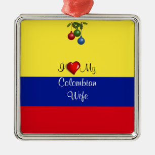 Scripttekst, "Ik hou van mijn Colombiaanse vrouw" Metalen Ornament