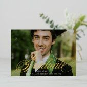 Scripttypografie Afstuderen fotokaart Folie Uitnodiging (Staand Voorkant)