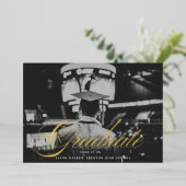 Scripttypografie Afstuderen fotokaart Folie Uitnodiging (Staand Voorkant)