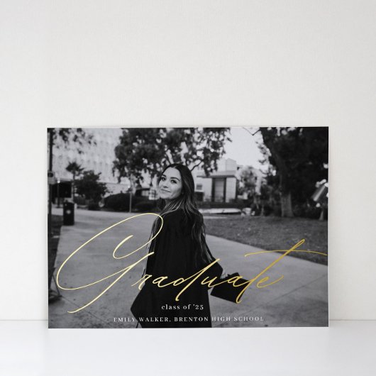 Scripttypografie Afstuderen fotokaart Folie Uitnodiging