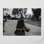 Scripttypografie Afstuderen fotokaart Folie Uitnodiging (Voorkant)