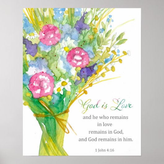 Scripture 1 John 4:16 God is Love Religious Flower Poster (Voorkant)